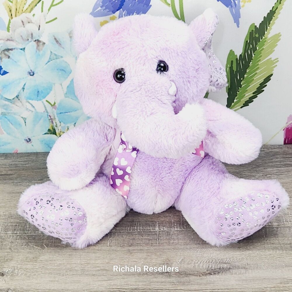 Hug & Luv Purple Elephant Plush 12" Purple Heart Bowtie Stuffed Animal